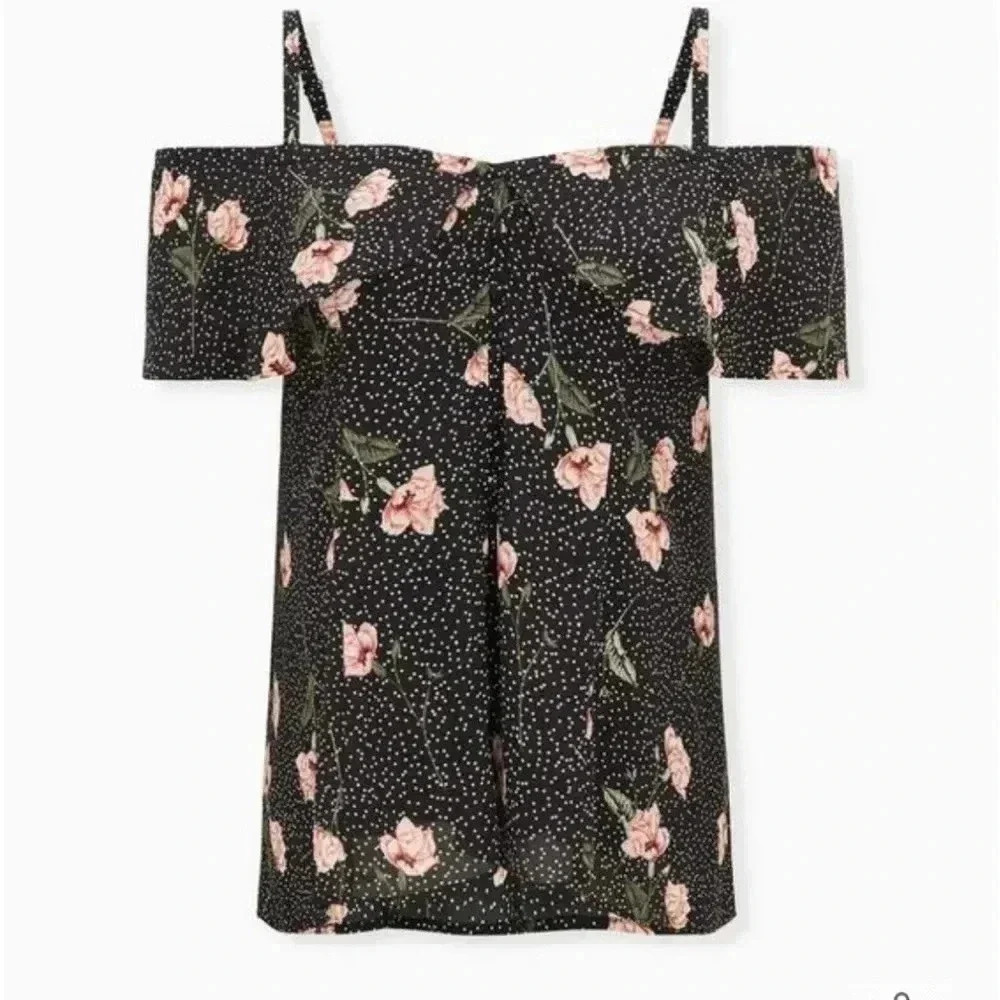 NWT Torrid Georgette Ruffle Cold Shoulder Blouse Floral Black Sz 4X (26) - Picture 5 of 8